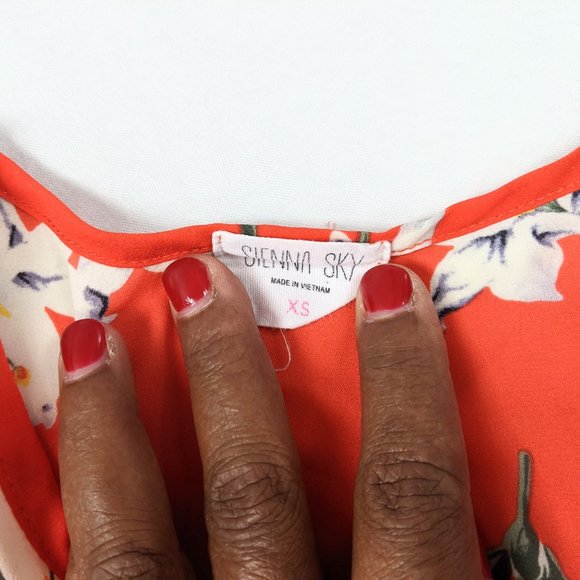 Sienna Sky Orange Floral Print V-Neck Button Top - Picture 3 of 8